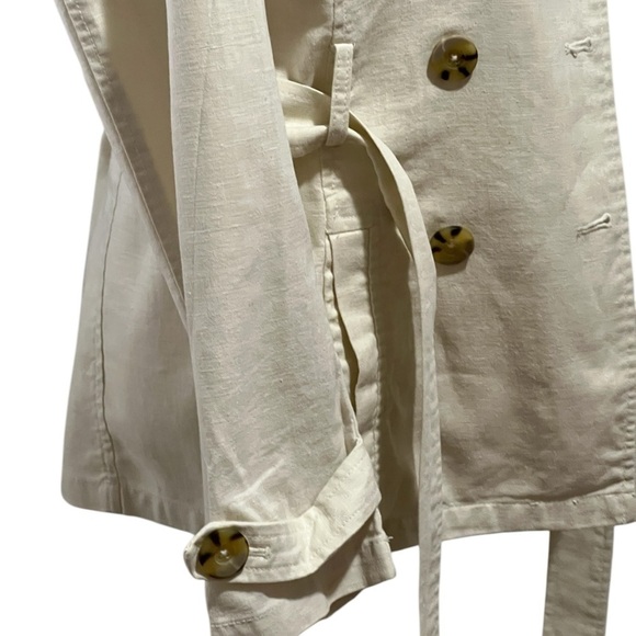 Old Navy Ivory Linen Blend Double-Breasted Tie Belt Jacket Small – Trench Style - Picture 14 of 14